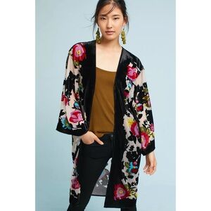 Anthropologie Velvet Floral open front Kimono